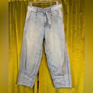 We the Free Baggy Wide Leg Belted Waist Lightwash Denim Jean. Size 28 Retail $98